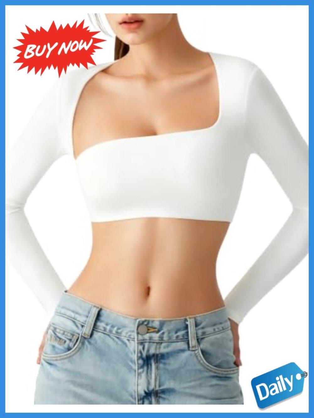 Long Sleeve Crop Top Double Lined Built in Bra Fitted Workout Y2K